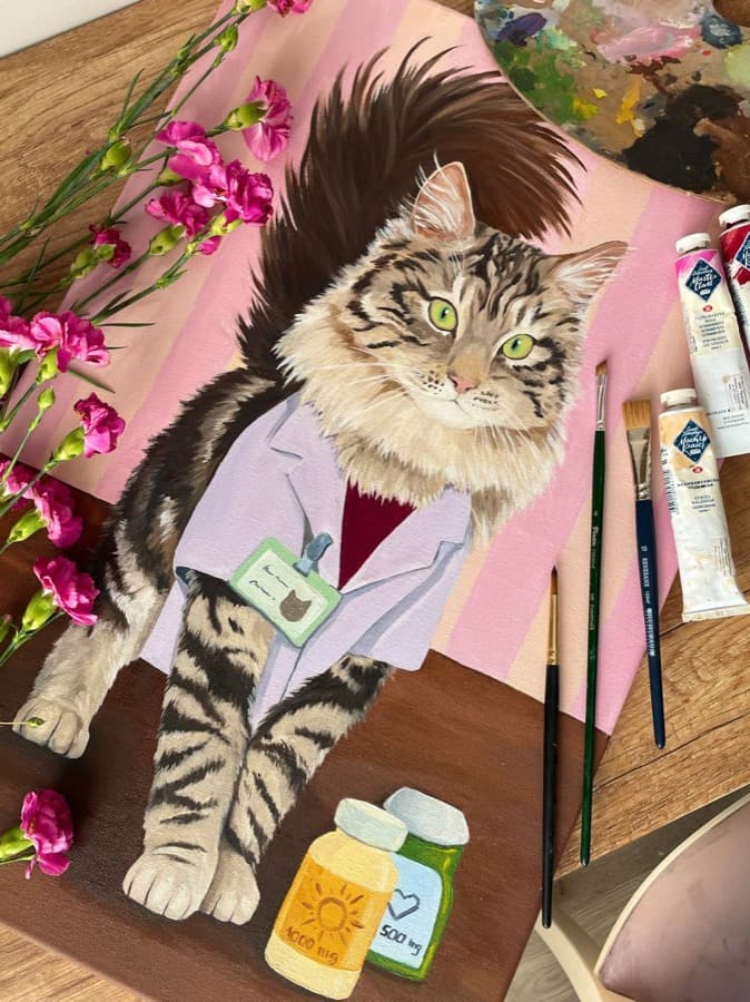 Cat in robe, pop-art