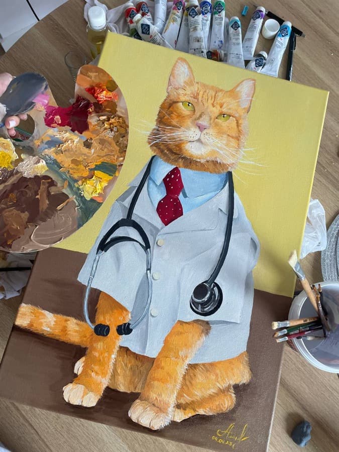 Ginger cat doctor, pop-art