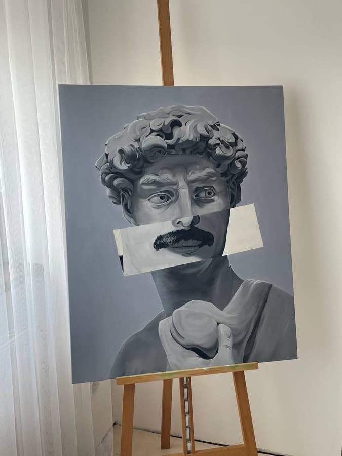 Statue with moustache, concept